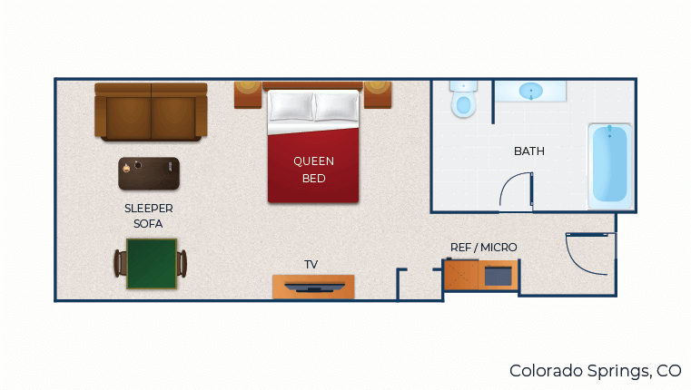 The floorplan for the Queen Sofa Suite(balcony/patio)